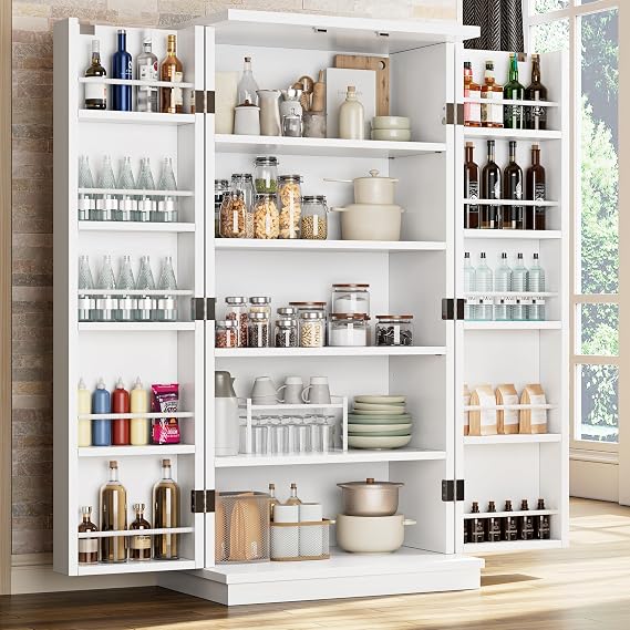 Shintenchi 47'' Kitchen Pantry Cabinet, 5-Layer Storage Cupboard, White | Adjustable Shelves, for Organizing and Storing Food Items, Versatile Buffet Sideboard, for Kitchen, Bathroom and Laundry