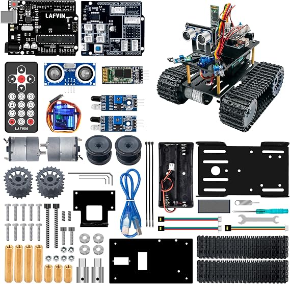 LAFVIN Programming Tank Smart Robot Car kit Support Mixly Blocks Coding/App Control Compatible with Arduino IDE