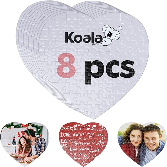 Koala Sublimation Blank Puzzle Heart Shaped 83 Pieces of Each Set, 8 Sets Heat Transfer Printing White for Customize Unique Puzzle Jigsaw