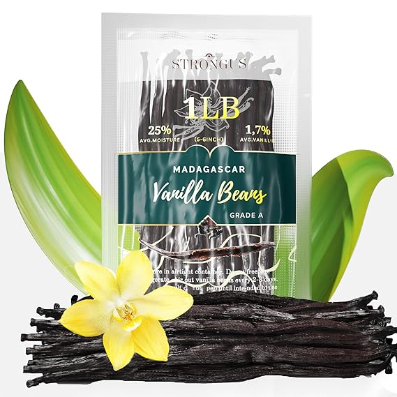 Madagascar Vanilla Beans - Vacuum Sealed Grade A Vanilla Pods - Rich, Creamy Flavor & Aroma -Great for for Baking, Homemade Extract, Paste, Brewing, Coffee, Cooking (1 LB)