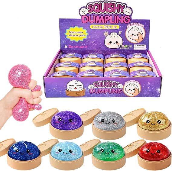 12PCS Glitter Dumpling Squishy, Mini Real Bun Dumplings Set Pack Box, Colorful Cute Fun Balls Hand Relax, Table Decor for Adults (Upgraded)
