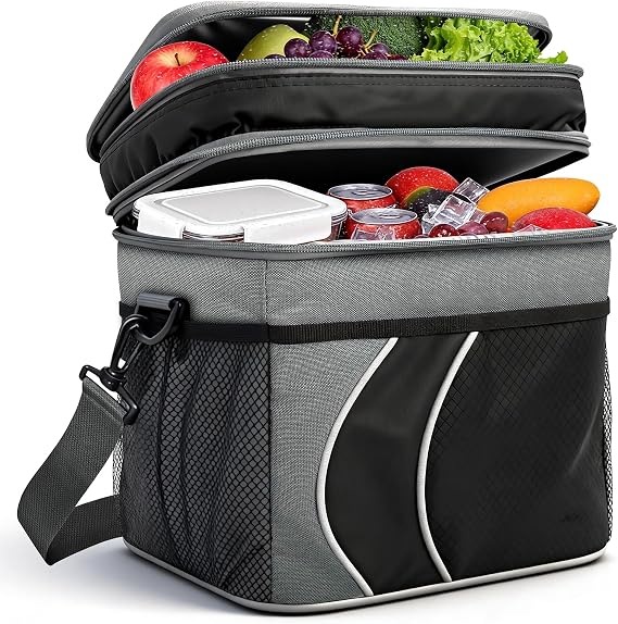 Double Deck 18 Can Soft Cooler Bag, Insulated Leakproof Ice Chest