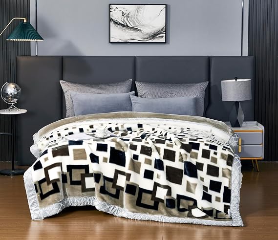 4.4lbs Korean Mink Blanket 59"X79",Silky Soft and Warm,2 Ply Reversible Printed Raschel Blanket for Single Bed/Sofa Blanket