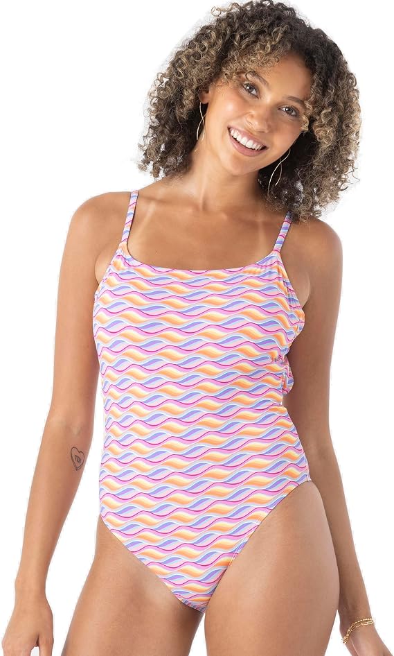 Roxy Women's Standard Beach Classics One Piece Open Low Back Swimsuit Slimming Tummy Control Bathing Suit