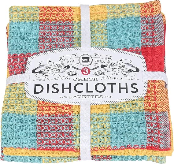 Now Designs Check Dishcloth Set, Cotton, Lemon