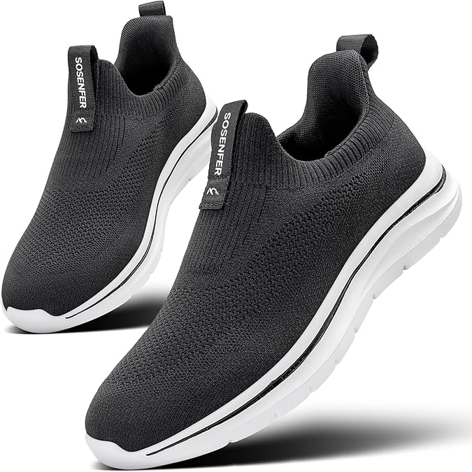Sosenfer Slip on Trainers Men's Breathable Shoes Without Laces Trainers Comfortable Casual Sports Shoes Lightweight Gym Walking Shoes for Men