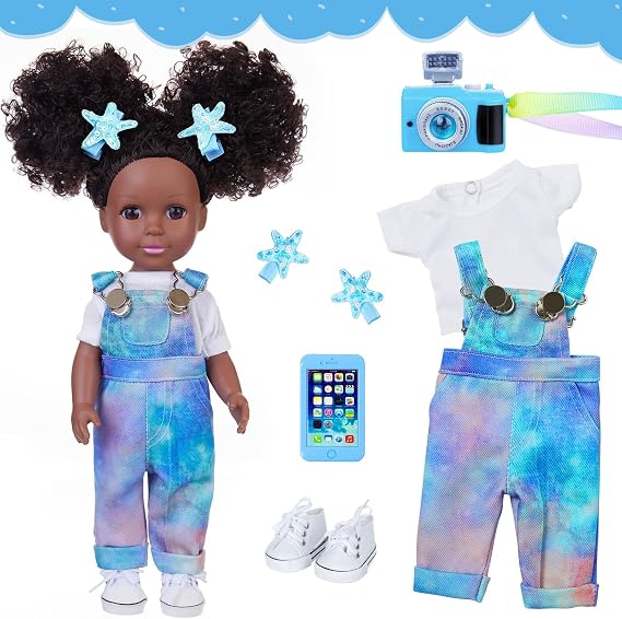 ZITA ELEMENT Black African Baby Doll 14 Inch Silicone Black Doll Set