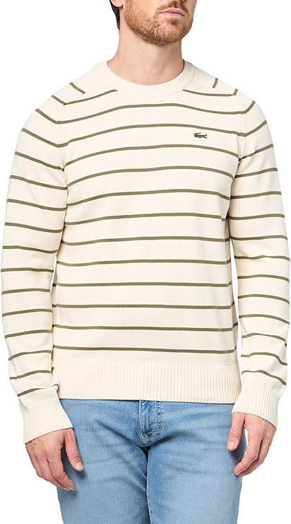 Lacoste Men's Striped 3D Knit Cotton Crew Neck Sweater
