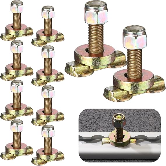 Tandefio 10 Pcs L Track Double Lug Threaded Stud Nut Fitting Tie Down Bearing 5500 LBS Using with L Track Rail to Create Heavy Duty Bolt Down Anchor Points for Trailer Truck Bed Cargo Control (Gold)