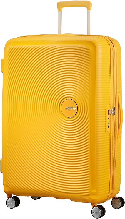 American Tourister Soundbox - Hard Shell Suitcase 77 cm Large - Trolley Suitcase with 4 wheels, TSA Lock, Expandable & Light - 97/110 L - Yellow (Golden Yellow)