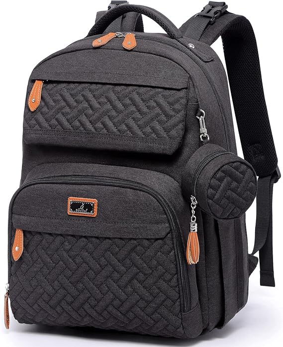 Diaper Bag Backpack by BabbleRoo - Travel Large Baby Diaper Bag with Changing Pad, Waterproof Baby Bag for Mom and Dad, with Pacifier Case, Luggage Strap with Stroller Clip, Black