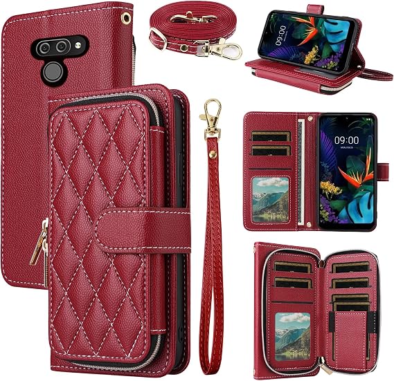 Argyle Wallet Case for LG K50/Q60/X6/K12 MAX Women Girls Red