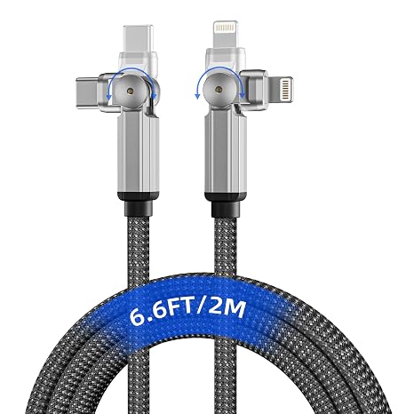90 Degree USB C to Lightning Cable, Rotating Charger for iphone with 180 Rotating Head, 6FT MFi Fast Charger & Sync Data Type C to Lightning Right Angle Swivel Lightning Cable for iPhone 14 13 12 11