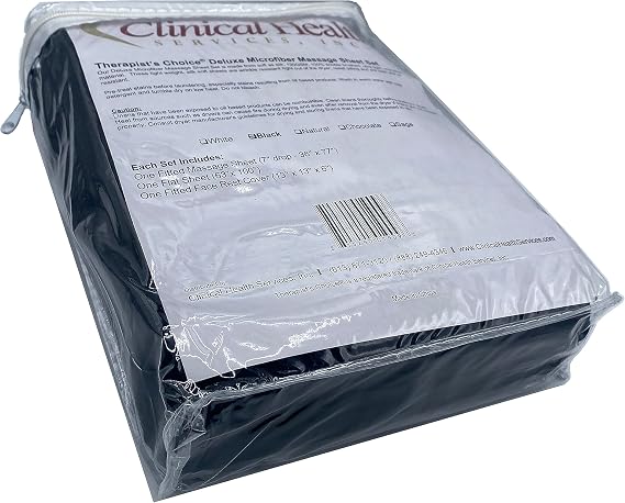 Therapists Choice Premium Deluxe Microfiber Massage Sheet Set, 3pc Set (Black)
