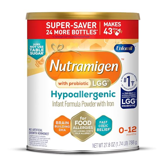 Enfamil, Nutramigen Hypoallergenic Baby Formula with Iron, Lactose Free, Colic Relief from Cow's Milk Allergy Starts in 24 Hours, Brain Building Dha, Probiotic LGG for Immune Support