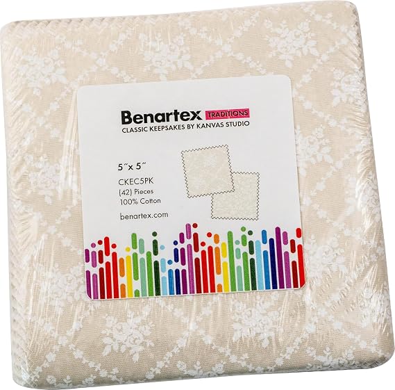 Kanvas Studio Classic Keepsakes Ecru 5X5 Pack 42 5-inch Squares Charm Pack Benartex, Assorted, CKEC5PK