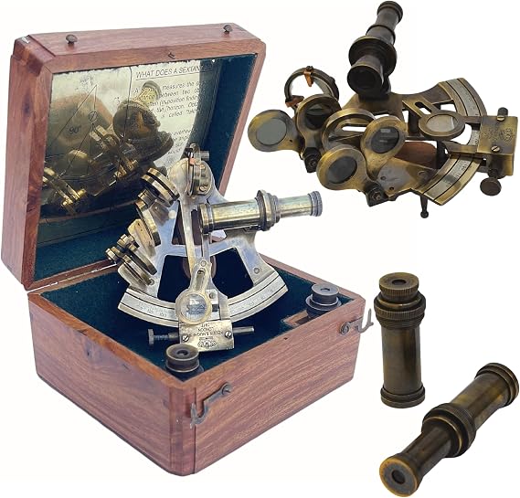 Medieval Replicas 5 inch Marine Sextant Large Brass Navigation Instruments Vintage Style Sextant Ship History Sextant Nautical Sextant in Hardwood Gift Box