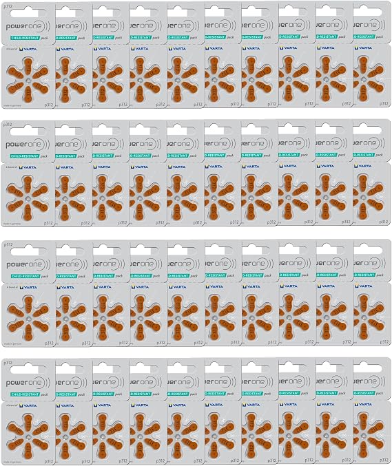 Power One Mercury Free Hearing Aid Batteries Size 312, 4 Pack of 60 Batteries (240 Batteries)