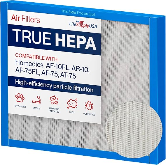 AF-75FL True HEPA Filter Replacement Compatible with Homedics AF-10FL AR-10 AF-75 AT-75 Hypoallergenic Air Purifiers by LifeSupplyUSA