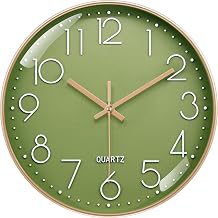 VIKMARI 12 Inch Wall Clock Silent Battery Operated Modern Olive Green Clocks with 3D Numerals, Decor for Kitchen Living Room Bedroom Office Bathroom