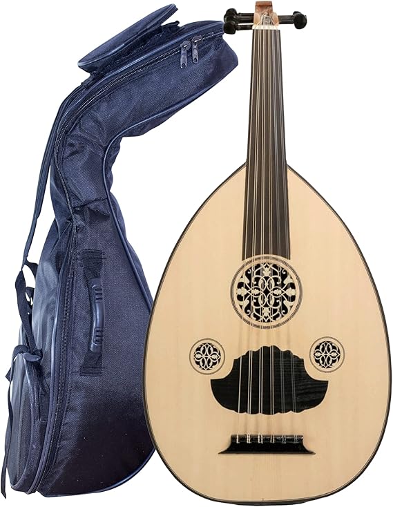 Skywin OUD Wood Musical Instrument - Hand Crafted Turkish Arabic OUD Instrument with Soft Case, 11 Turkish Strings, Picks, and 8' Instrument Cable