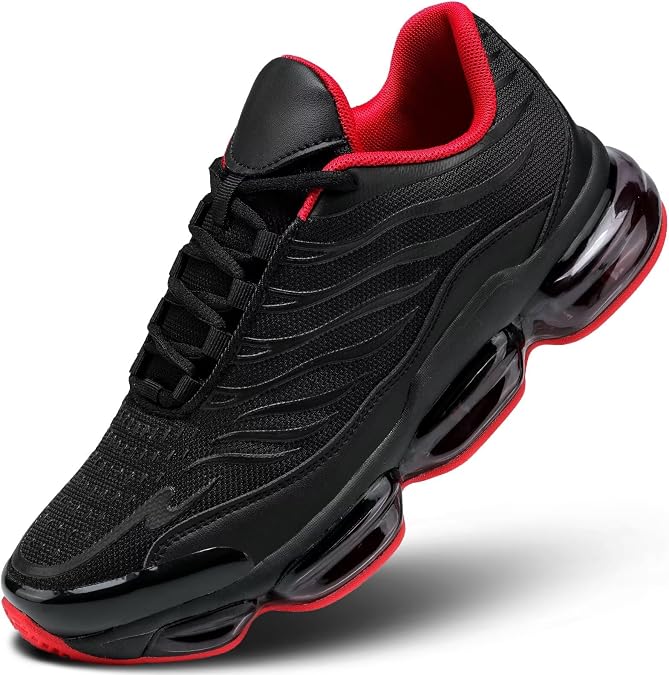 Men's Air Running Shoes Non Slip Workout Casual Sport Shoes for Men Basketball Sneakers Fashion Tennis Sport Fitness Cross Trainers Black Red