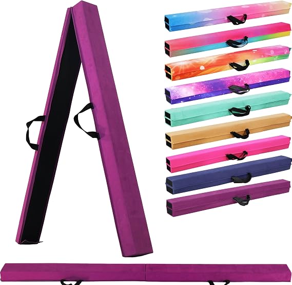6FT/9FT Folding Balance Beam for Kids ages 3-15- Foldable Gymnastics Floor Beam,Anti-Slip ,Carrying Bag, Faux Suede Covered,EVA foam,Gymnastics Equipment for Kids Training At Home,School,Gym Center