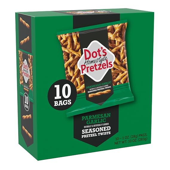 Dot's Pretzels Parmesan Garlic Seasoned Pretzel Twist Snack, 1oz Individually Sized Bag (10 Count)