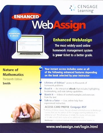WebAssign Printed Access Card for Smith's Nature of Mathematics, 13th Edition, Single-Term