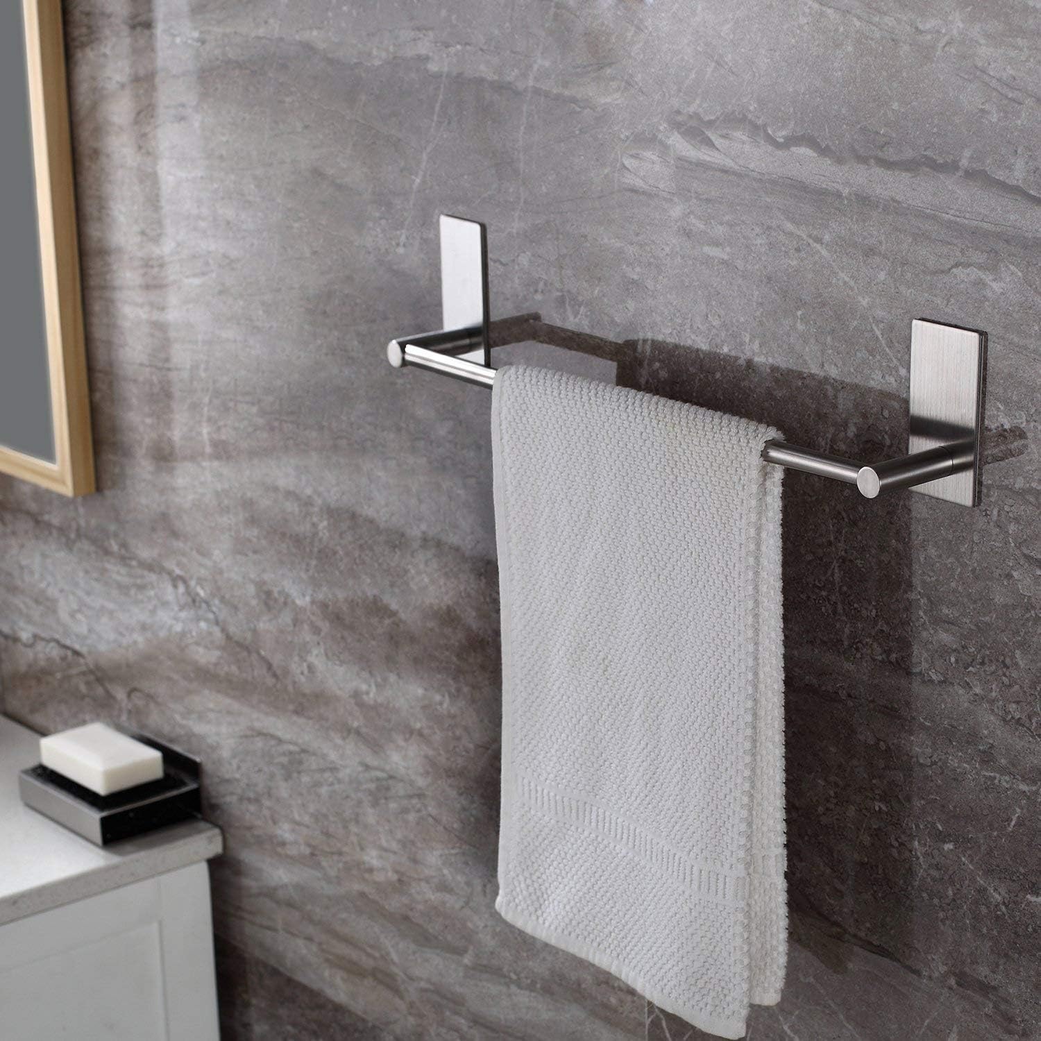 DELTAHOME Stainless Steel 40cm Towel Holder Hanger - inox - Self Adhesive - No screw