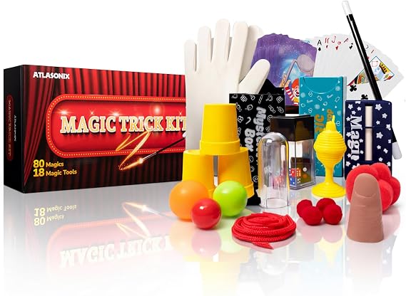 Atlasonix Magic Sets for Kids 6-8, Kids Magician Starter Kit with 80 Plus Magic Tricks for Kids, with Props for Boys and Girls