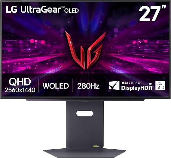 LG 27GX700A-B 27-inch Ultragear QHD (2560 x 1440) OLED Gaming Monitor, 280Hz, 0.03ms, NVIDIA G-Sync, AMD FreeSync Premium Pro, VESA DisplayHDR TrueBlack500, with up to DCI-P3 99.5%, HDMI 2.1, Black