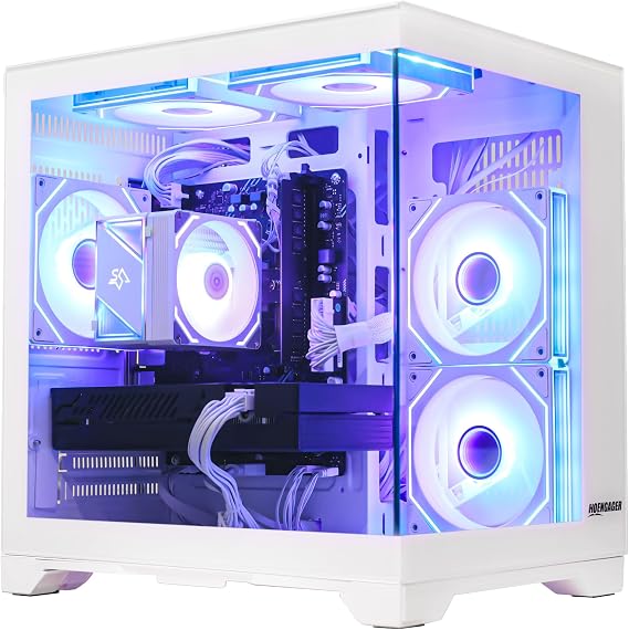 Gaming PC Desktop, AMD Ryzen 5 5600 6-Core 12 Threads, RX 6600M 8GB, 16GB RAM, 1TB SSD, Software-Controlled ARGB Lighting, Windows 11, 1080P Gaming Computer, White