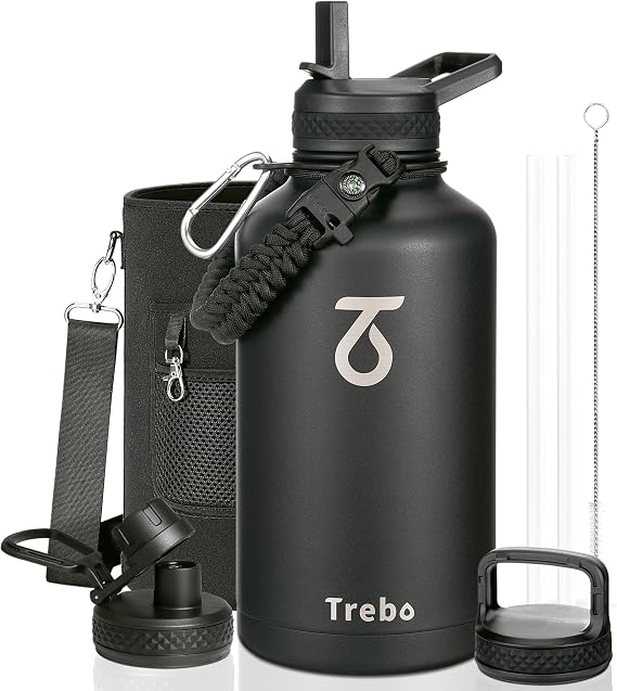 Trebo Insulated Water Bottle 2 L Stainless Steel with Paracord Handle & Bag