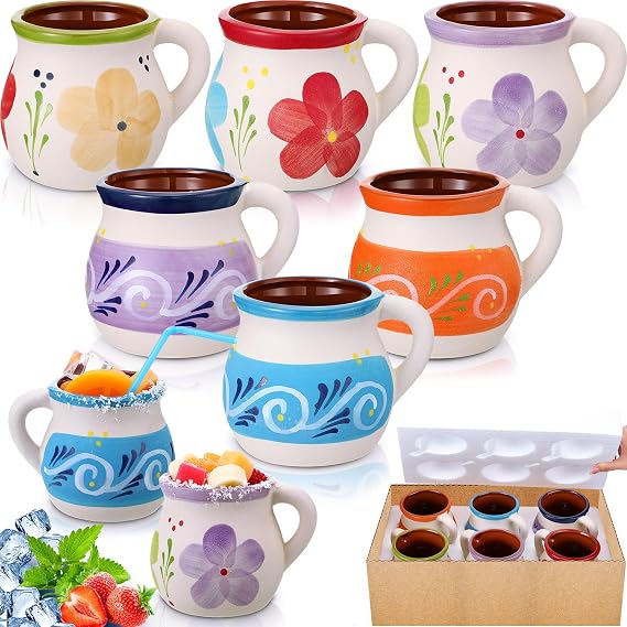Gejoy Pack of 6 Mexican Terracotta Clay Mugs 12 oz