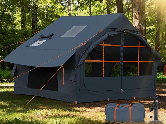 Inflatable Tents for Camping with Stove Jack, 4 Person Easy Setup Blow Up Tents for 4 Seasons Waterproof Inflatable Air Tent,Glamping Tent House