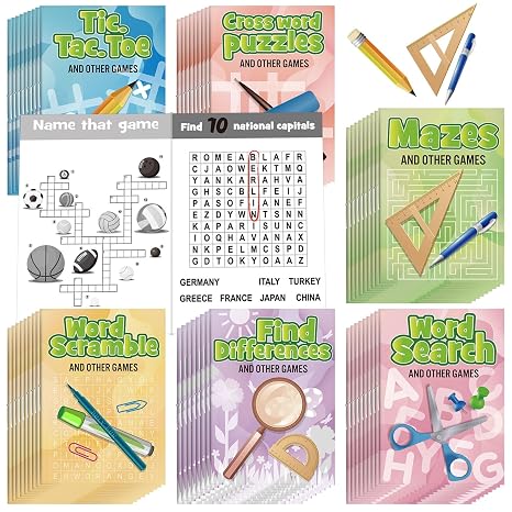 Hungdao 144 Pcs Mini Activity Books Kids Word Search Mazes Crossword
