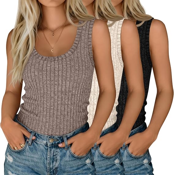 3 Pack Women's Ribbed Tank Sleeveless Tops