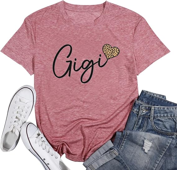 Gigi Shirt for Women Funny Grandma Tshirts Leopard Heart Graphic Grandma Life Casual Short Sleeve Tee Tops