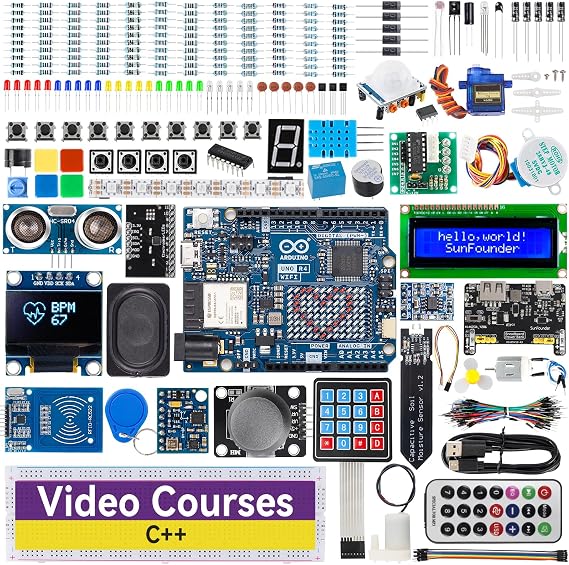 SunFounder Elite Explorer Kit - Original Arduino Uno R4, RoHS Compliant, Bluetooth IoT, Super Starter Kit, Technical Support, Online Tutorials & Video Courses English for Beginners & Engineers