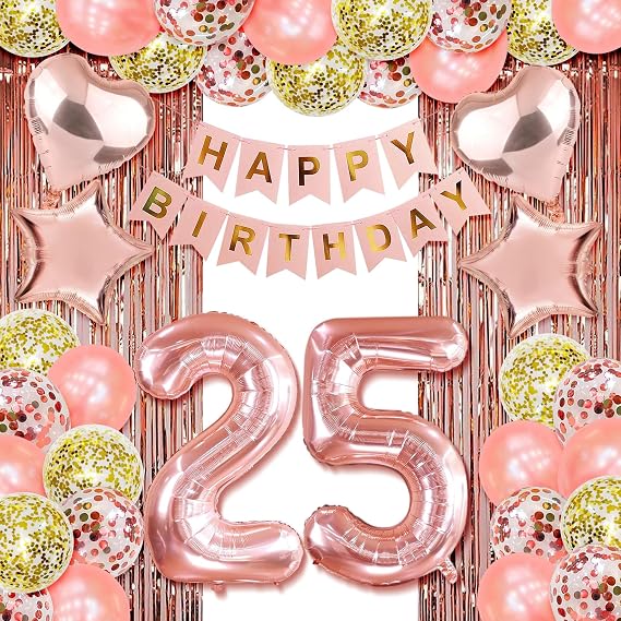 25th Birthday Decorations for Her - Rose Gold Party Decor for Women, Twenty-Five Year Old Girl Celebration