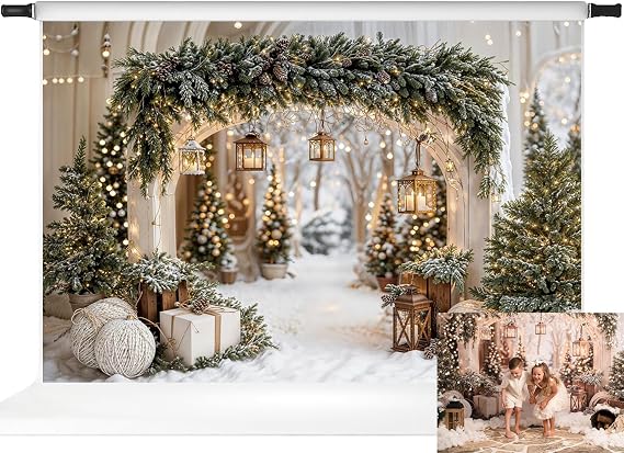 Kate Christmas Arch Door Backdrops Winter White Snow Land Photo Background Party Supplies Stduio Props, 10x6.5ft