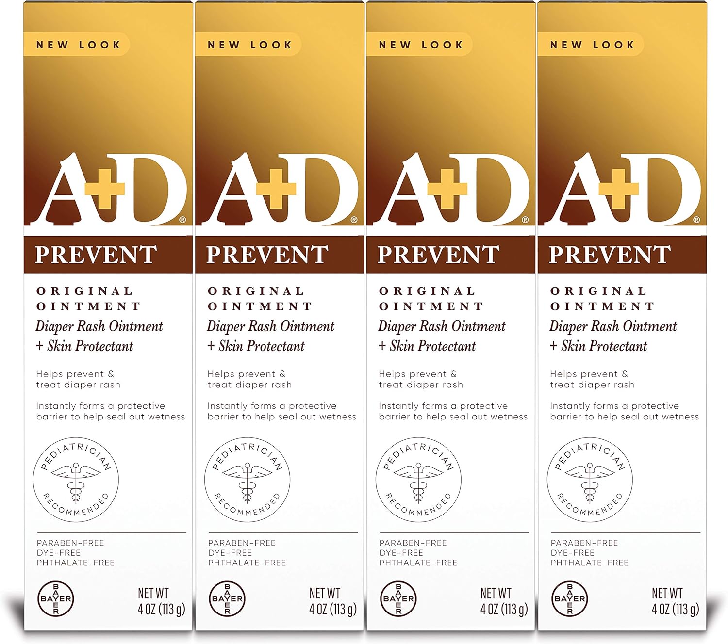 AD Original Diaper Rash Ointment, Baby Skin Protectant With Lanolin and Petrolatum, Seals Out Wetness, Helps Prevent Diaper Rash, 4 Ounce Tube Pack of 4, Packaging May Vary