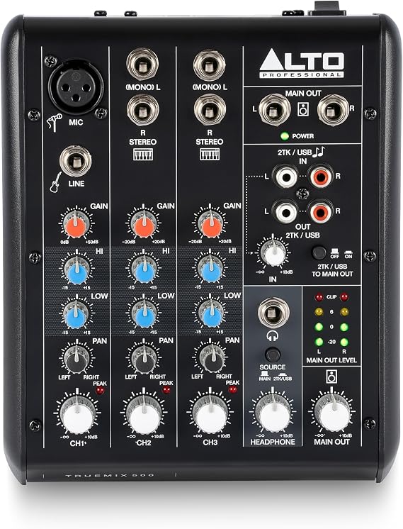 ALTO TrueMix 500 Mischpult mit XLR Mic In und USB Audio Interface für Podcasting Live Performance Streaming Recording DJ Mac und Windows