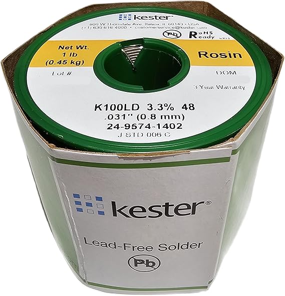 Kester 24-9574-1402 K100LD, Lead-Free, Rosin Wire Solder, .031" Diameter-Low Cost Alloy, 1 LB Spool