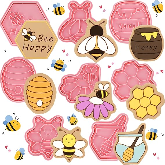 Bee Cookie Cutters Set, 8 Pcs 3D Bee Honeycomb Beehive Molds