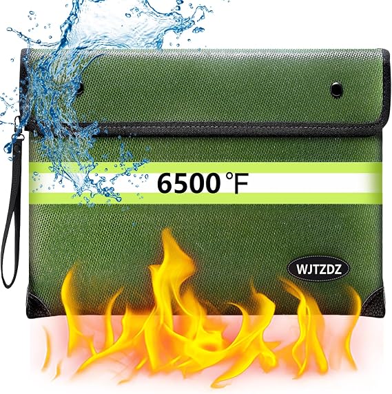 6500°F Fireproof Document Bag with Lock, Upgraded Fireproof/Waterproof Money Bag with Zipper/Reflective Strip,Storage Pouch for A4 Letter Size Document,Cash,Cell Phone,Passport