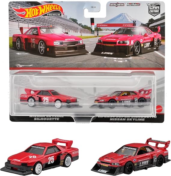 Hot Wheels HKF49 Premium 2-Pack Nissan Skyline Silhouette LB-ER34 Super Silhouette Nissan Skyline 3 Years and Up