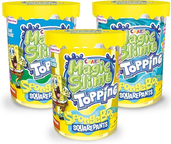 CRAZE MAGIC SLIME Topping SpongeBob Fantasy Ocean Bundle of 3 - Slime Kit for Kids, 3x 70 ml Box with Glitter and Toppings, Putty Style slime Toy for Creative Play