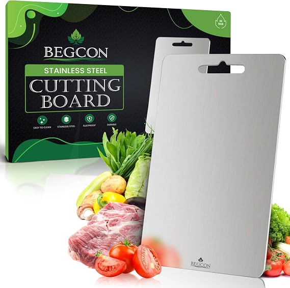 Stainless Steel Cutting Boards for Kitchen - 304 Stainless Steel Food Grade, Double-Sided Non Toxic Cutting Board, Metal Chopping Boards for Meat, Fruit, Vegetables, Easy to Clean, S 11.4" * 8"